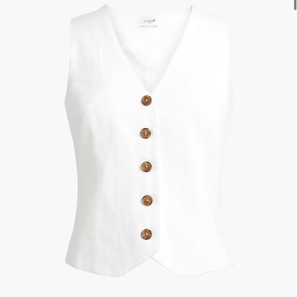 J. Crew White Button-Down Women's Vest Size L Linen Blend